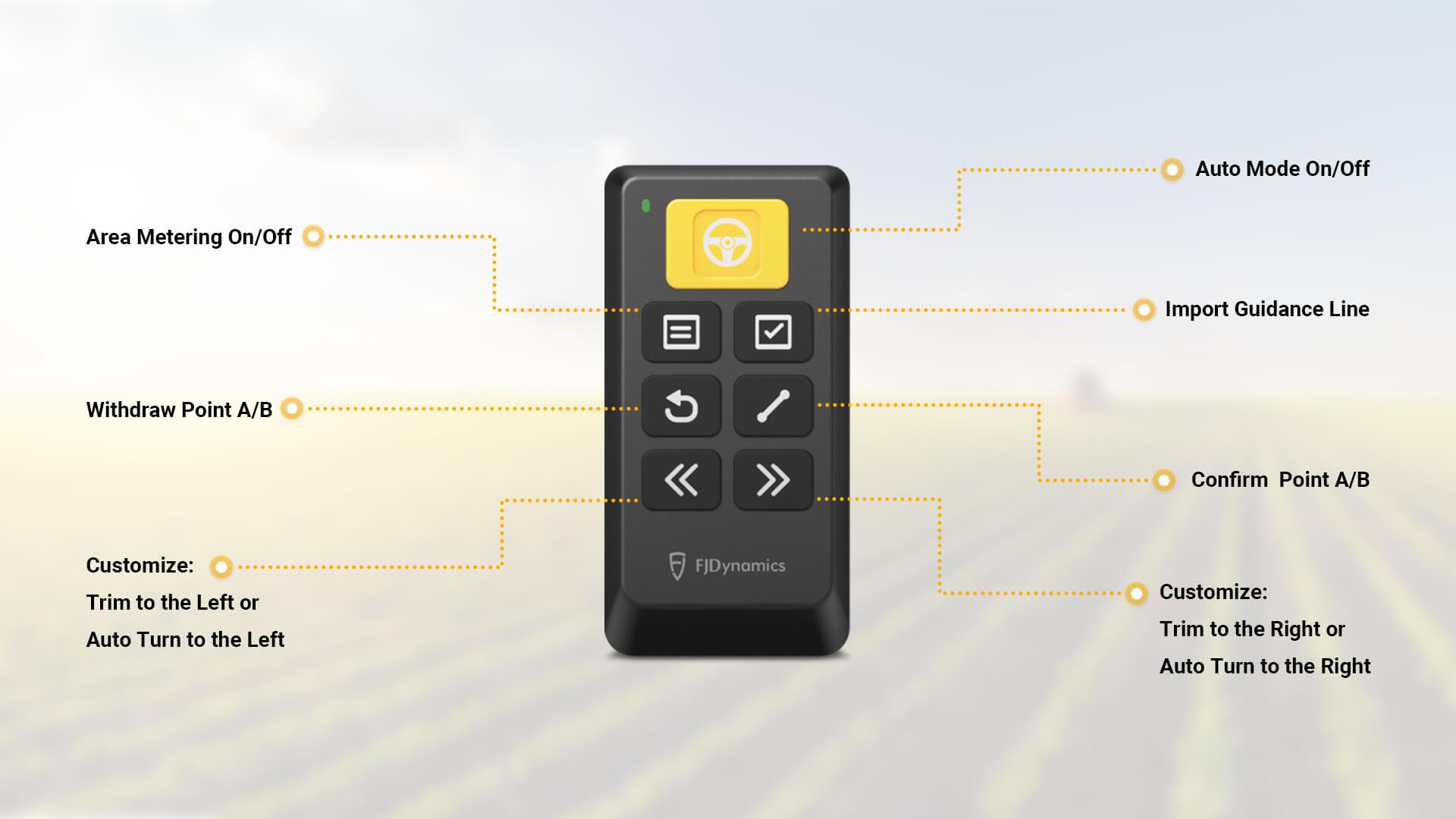 Effortlessly command your autosteer with FJD Easy Control, providing seamless remote operation when your touchscreen is inaccessible. FJD Easy Control